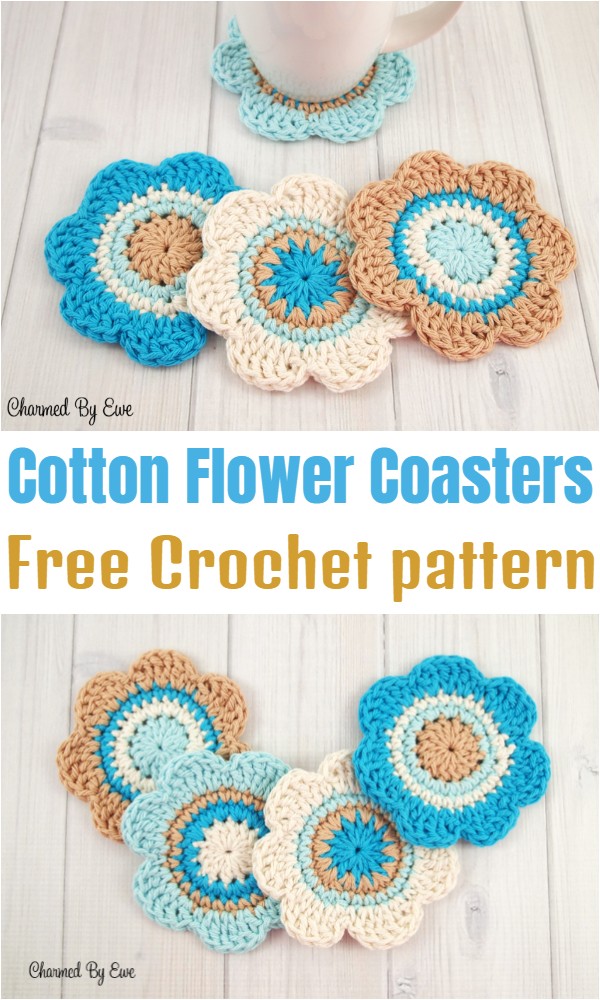 Free Crochet Cotton Flower Coasters Pattern