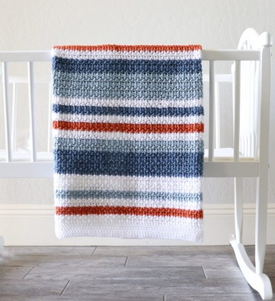 Free Crochet Country Blue Stripes Blanket Pattern