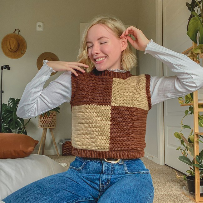 Crochet Checkerboard Sweater Vest