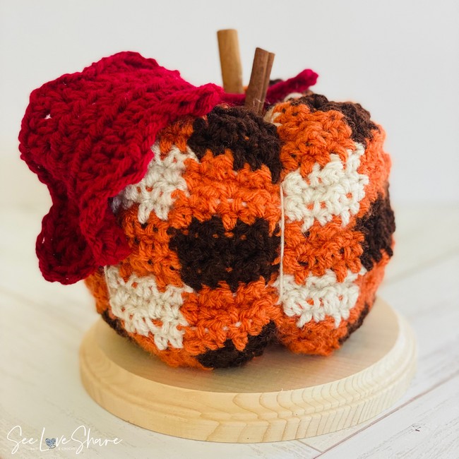 Gingham Plaid Crochet Pumpkin
